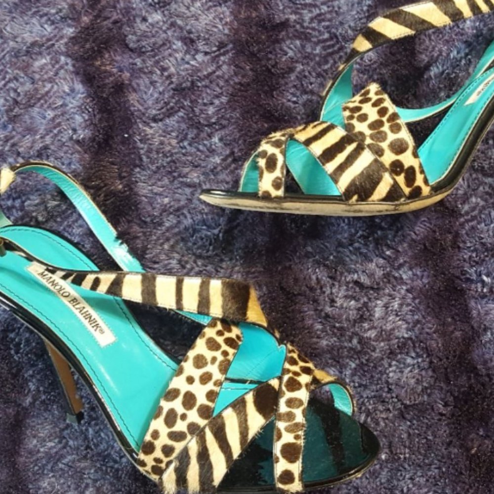 MANOLO BLAHNIK HAIRCALF HIGH HEEL SANDAL